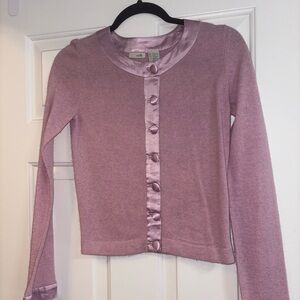 Odille Lavender Satin-Trim Cardigan